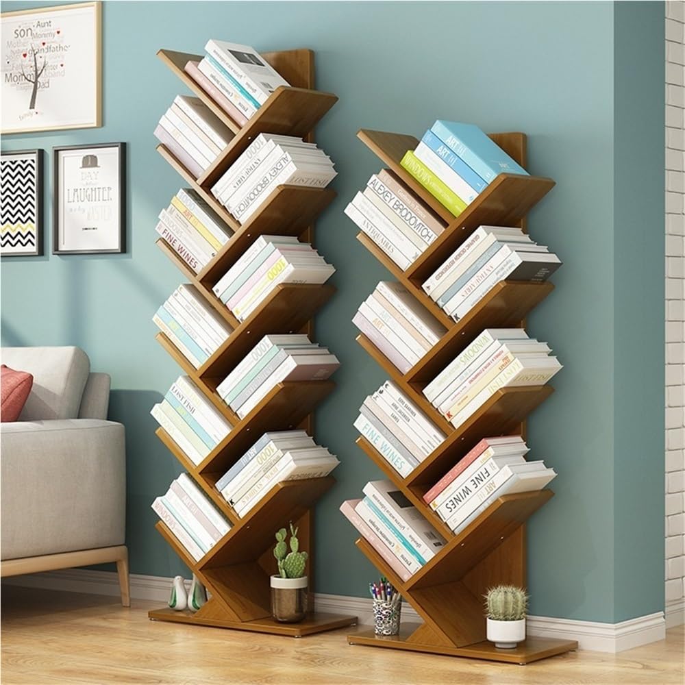 DWEJYCAA Freestanding Wooden Tree Bookshelf for Kids, Small Floor or Desktop Bookcase, Home Storage Organizer(Medium)