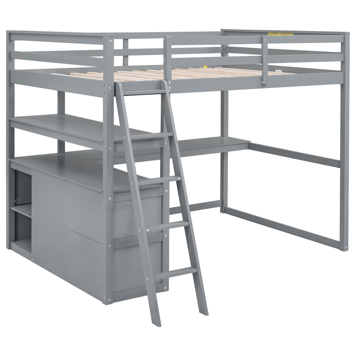 Full Size Loft Bed with Desk and Shelves, Wooden Loft Bed Full with Storage Drawers