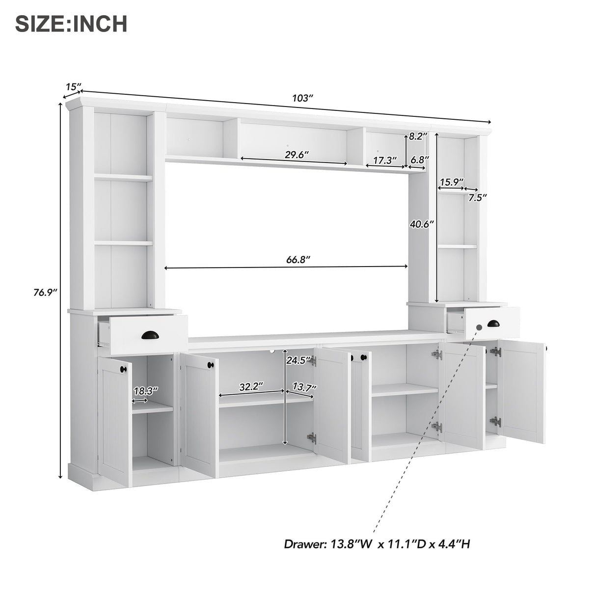 Minimalist Entertainment Wall Unit Set with Bridge Ample Storage Space