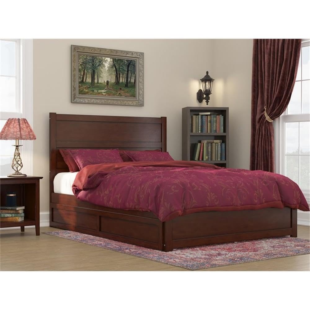 Queen Bed with Footboard and Twin XL Trundle in Walnut