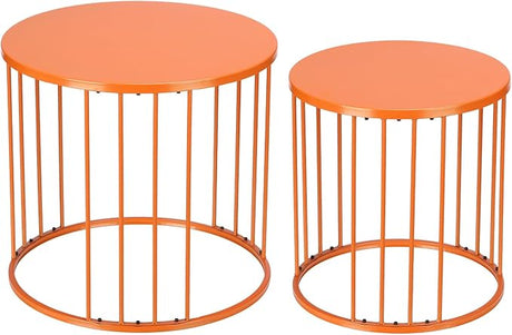 Outdoor Side Table Set of 2, Metal Circle Accent End Tables for Balcony Backyard Garden