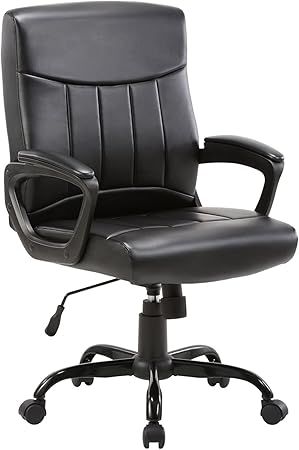 Office Chair - Mid Back Leather Computer Desk Chair with Wheels