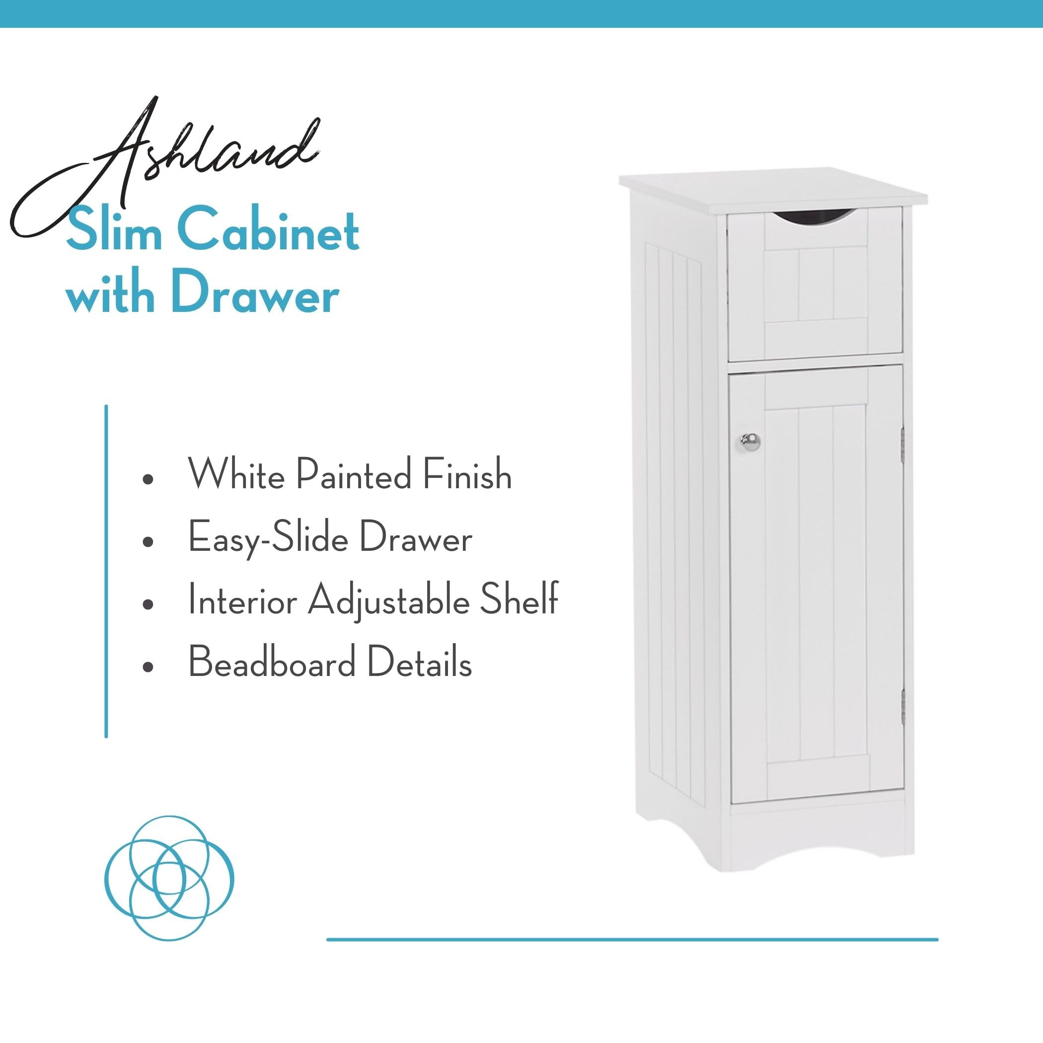 Slim, White Ashland Cabinet with Drawer