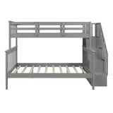 Bunk Bed with Staircase, Twin Over Full Bunk Bed with Storage, Bunk Bed Frames with Stairs, Convertible Bunk Beds for Teens, Kids(Grey)