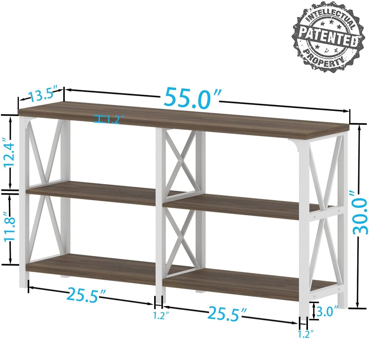 Farmhouse Entryway Table, Wood TV Console Table, Long Rustic Metal Sofa Table