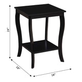 American Heritage Square End Table with Shelf, Black