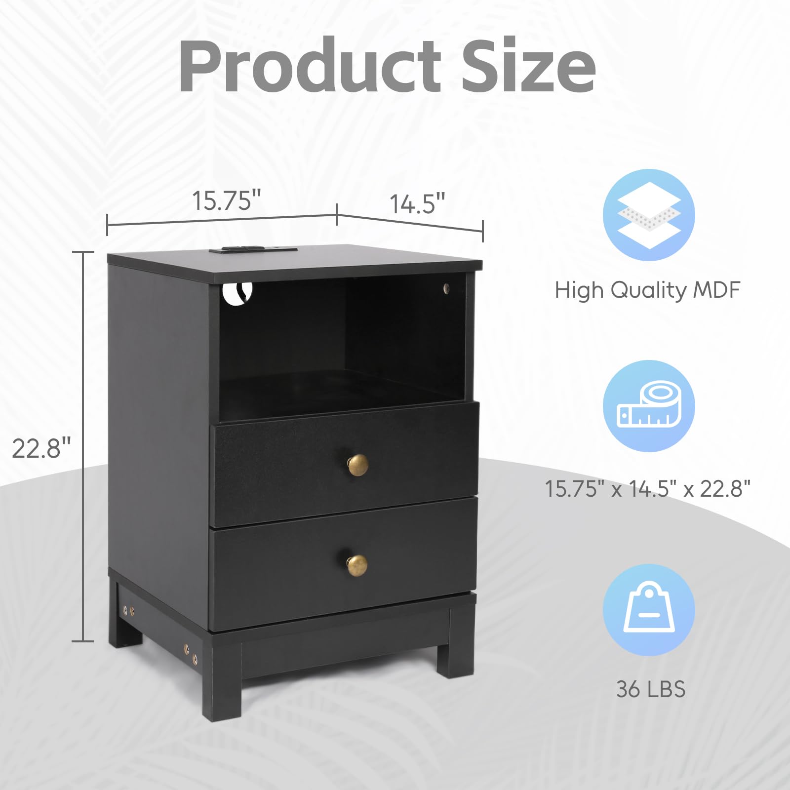 with Charging Station, Bedside Table with USB & Type-C Port, Modern End Table