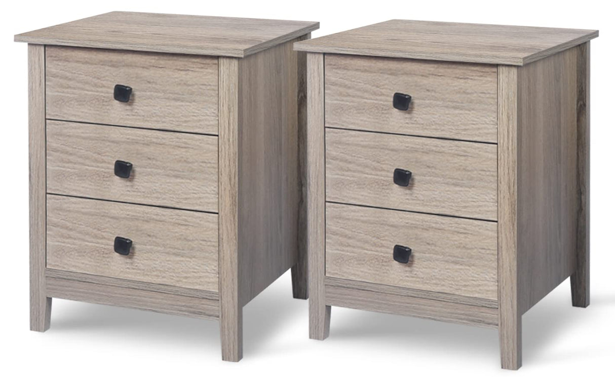 Set of 2 Nightstands for Bedroom - Wood Nightstand Set with Drawers