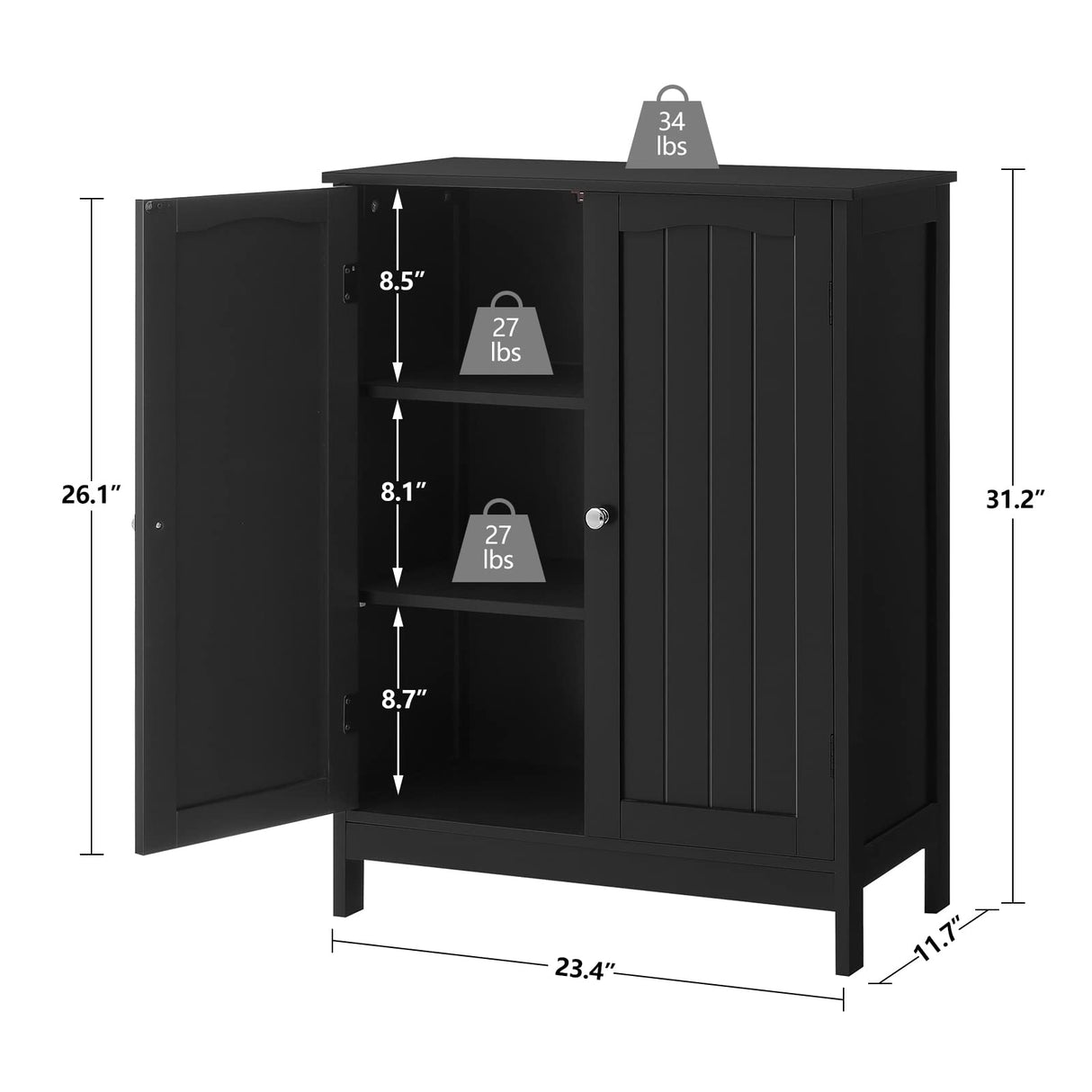 Bathroom Cabinet, Bathroom Storage Cabinet with 2 Doors & 2 Shelves,