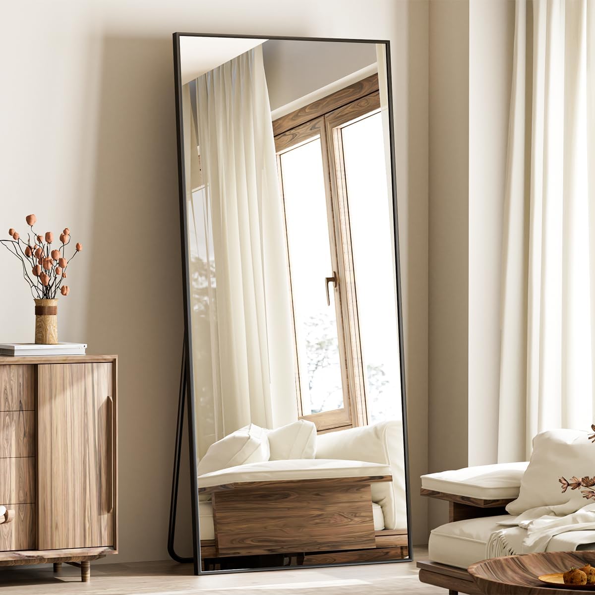 Large Mirrors for Wall, 65"x24" Full Length Mirror with Stand, Full Body Mirror with Aluminum Alloy Frame,