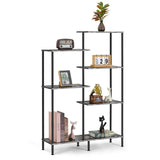 Z-Shelf Bookcase, Freestanding Multifunctional Display Shelves, Wood Decorative Storage Shelving, 6-Tier Modern Shelf for Living Room, Home Office and Bedroom, Oak Grey