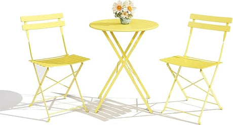 Steel Frame Patio Bistro Set, 3-Piece Outdoor Folding Table and Chairs, Weather Resistant