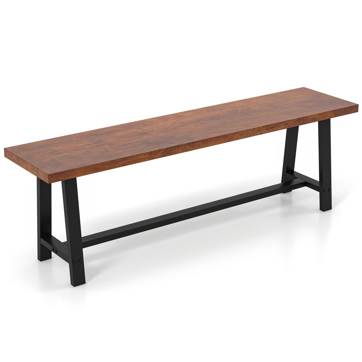 60” Wood Dining Bench, 3 Person Entryway Shoe Bench with Metal Frame, Rectangular