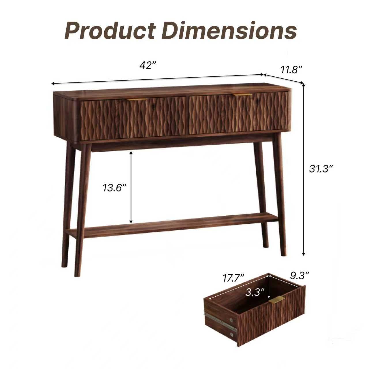 Fluted Console Table with Storage Drawers - Walnut