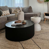 Black Round Coffee Table Modern Side Table End Table for Living Room, Wood Circle Drum Coffee Table Contemporary Living Room End Table Side Table, Matte Black (ø35.4'' x 13.7'')