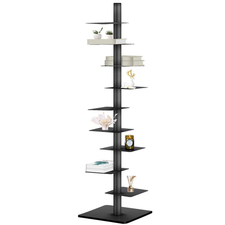 Metal Vertical Bookshelf Tower, Freestanding Invisible Spine Bookshelf, Tall Ladder Bookcase Floating Shelf for Small Spaces, Modern Storage Corner Shelf for Living Room, Office, Bedroom Decor