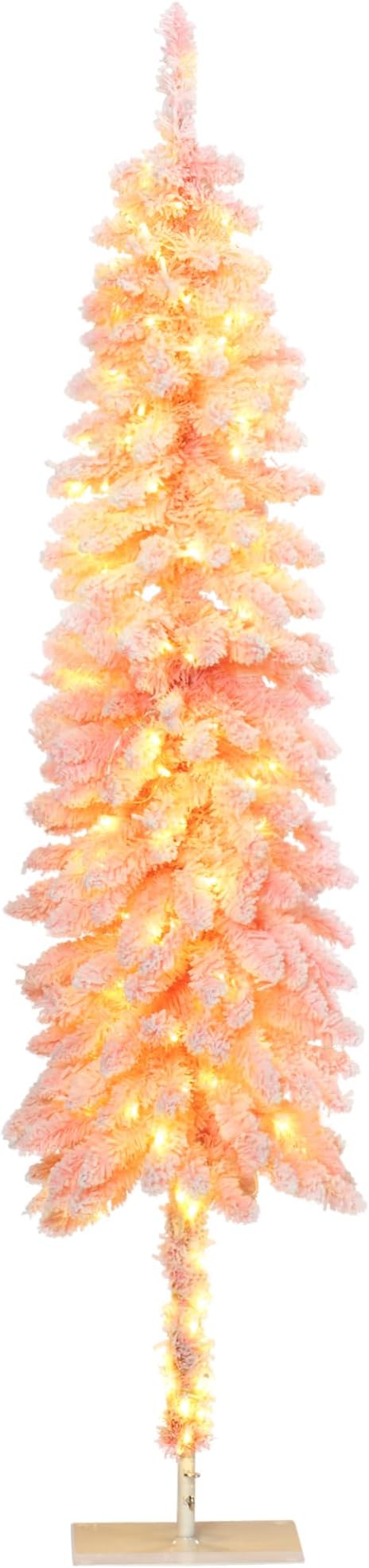 6FT Prelit Pencil Artificial Christmas Tree with Snow Flocked Branches