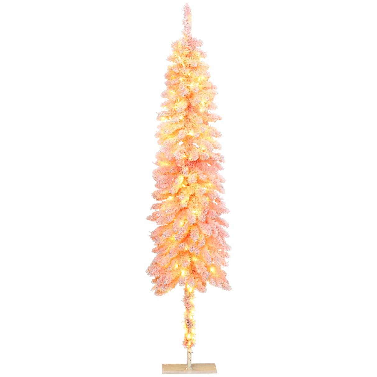 6FT Prelit Pencil Artificial Christmas Tree with Snow Flocked Branches