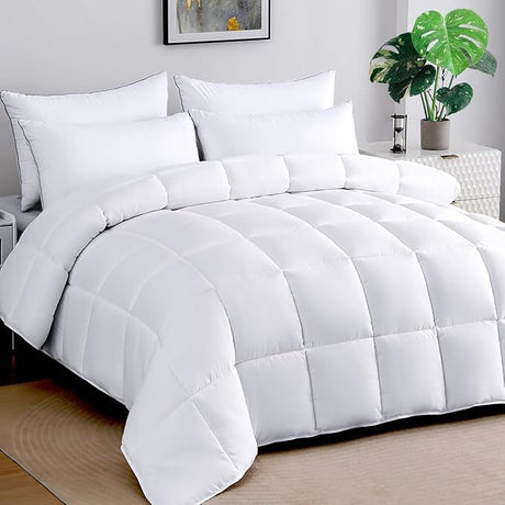 Soft Oversize King Plus Comforter 120"x128", Extra Large Lightweight Quilted Down Alternative Comforter Duvet Insert,8 Corner Tabs, Fluffy Breathable Microfiber Comforter(Grey, Oversized King Plus)