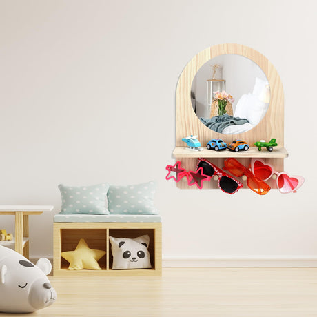 Montessori Entryway Mirror with Hooks Kids Bathroom Mirror