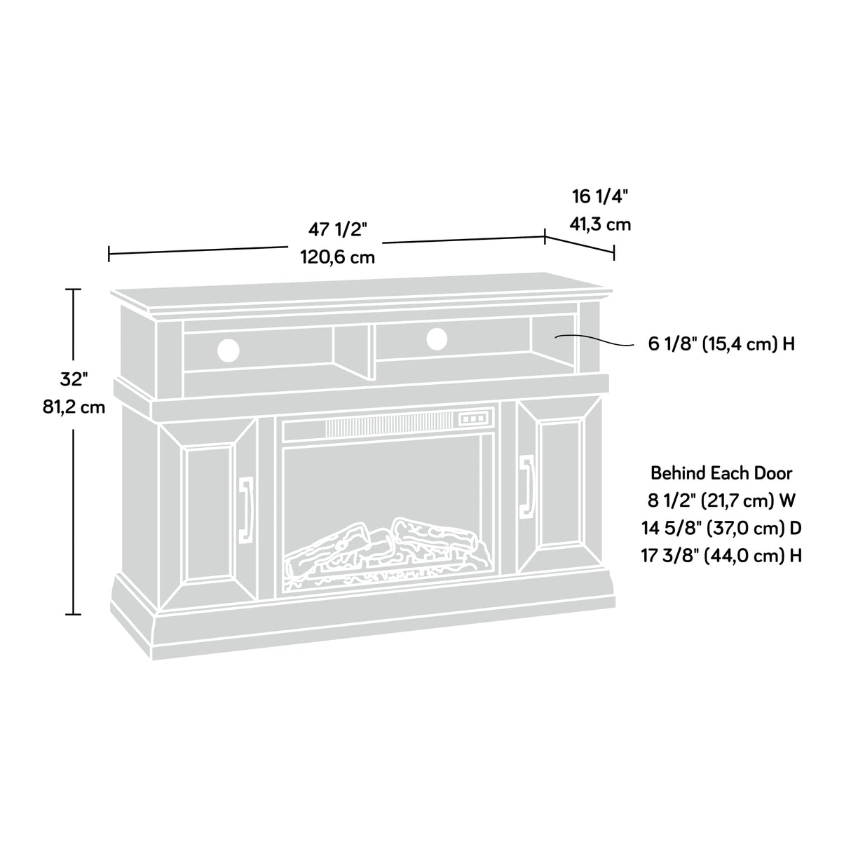 Misc Entertainment Entertainment Fireplace Credenza with Doors, for TVs up to 54",