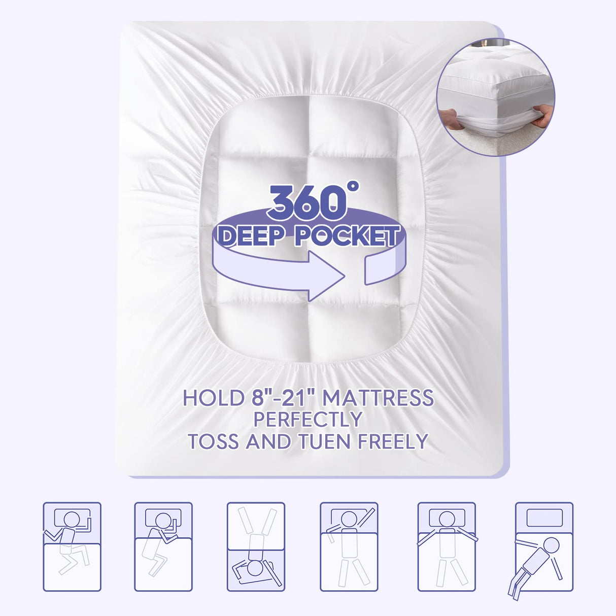 Mattress Topper for Back Pain Relief, Extra Thick Mattress Pad Pillowtop