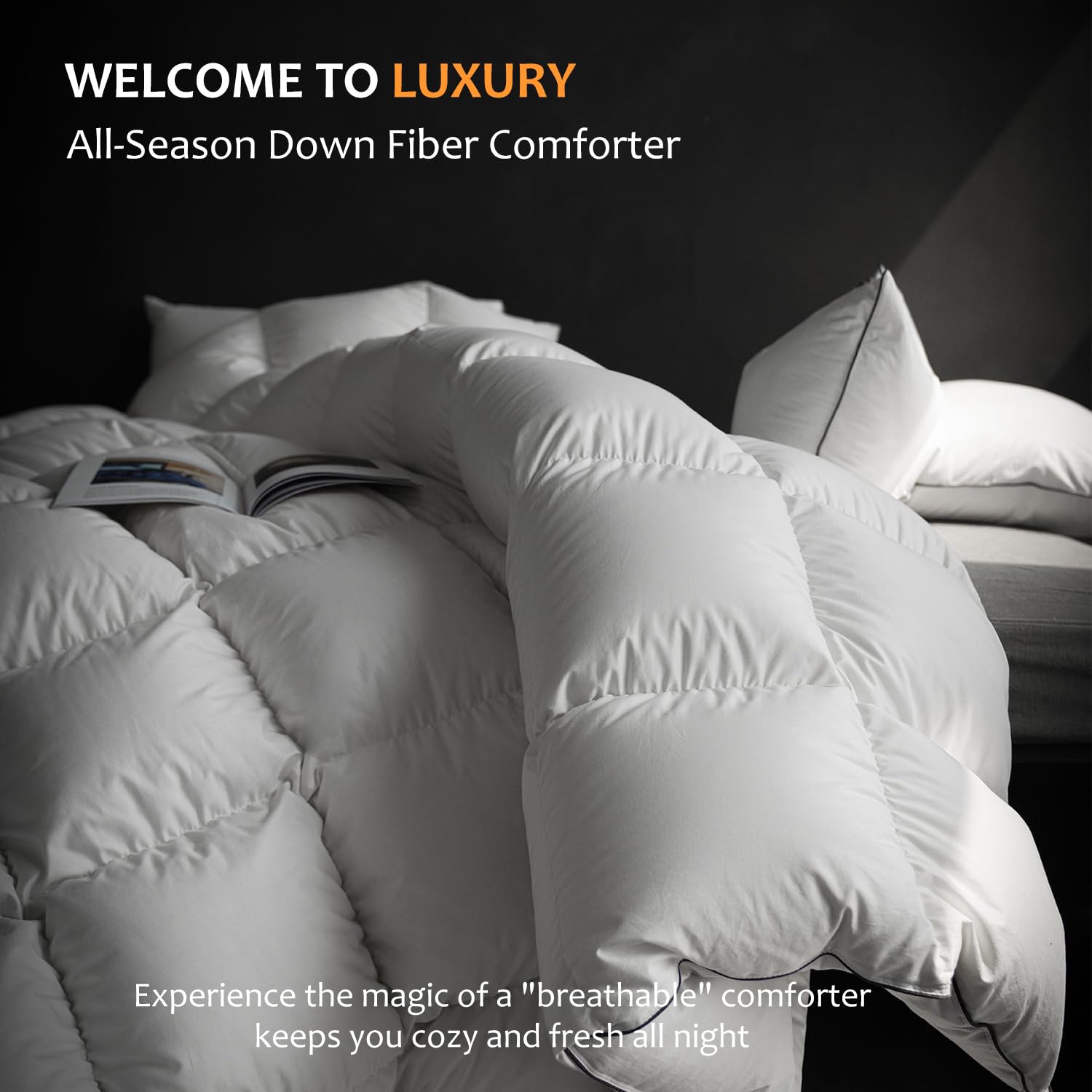 HYVIF Luxury Feathers Down Comforter King Size - 750 Fill Power All Season Duvet Insert, Ultra-Soft Hotel Collection Comforter, Fluffy and Cozy - Ivory White, King 106 X 90”