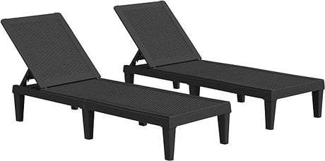 Patio Chaise Lounge Chair Set of 2 Outdoor PE Waterproof Adjustable