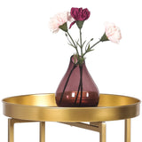 Tray Metal End Table, Gold Round Foldable Side Table Small Decorative Sofa Snack Coffee