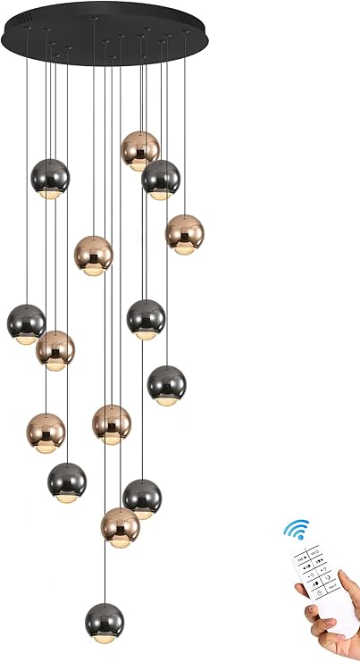 10-Light LED Staircase Gold Chandelier Crystal Ceiling Lights Large Chandeliers for High