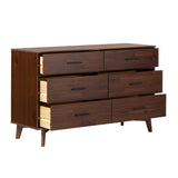 Modern 6-Drawer Dresser Bedroom Storage Organizer, 52 Inch, Walnut Finish