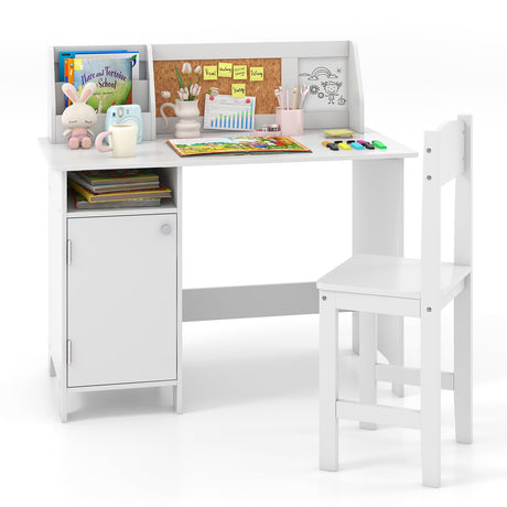 Wooden Children Study Table with Storage, Hutch, Cork Bulletin Board, Whiteboard &