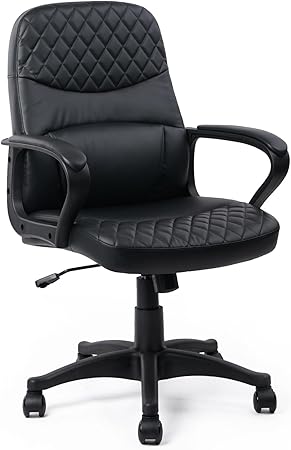 Office Chair - Mid Back Leather Computer Desk Chair with Wheels