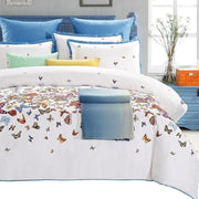 Royal Tradition 100% Cotton Duvet Cover Set (King Size) Butterfly Print 7pc Soft Bedding Set