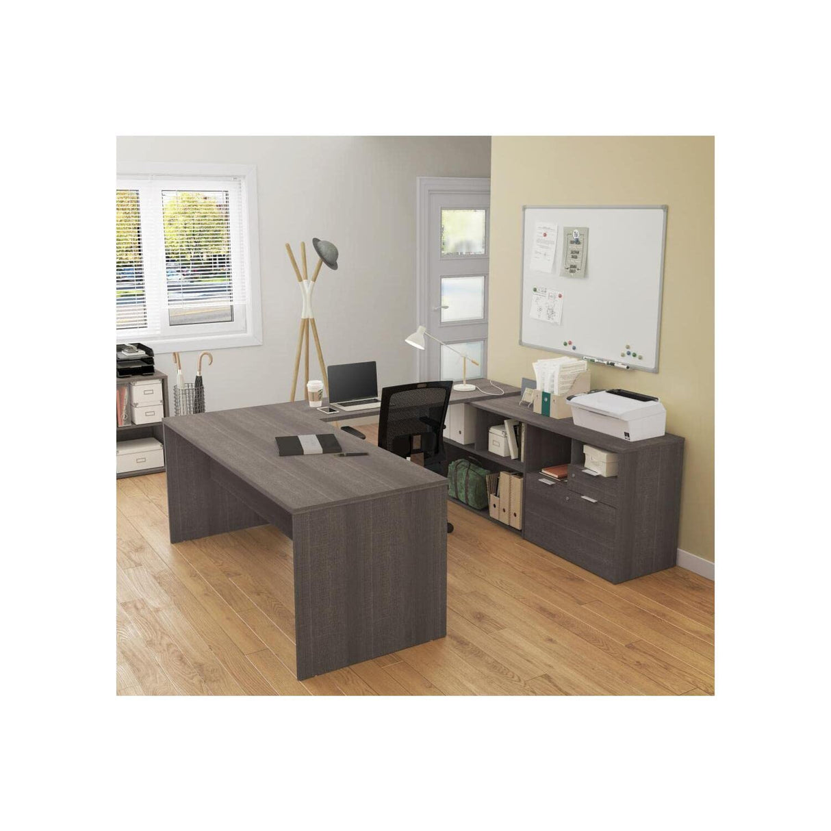 3 Plus U-Shaped Executive Desk, 72W, Bark Grey