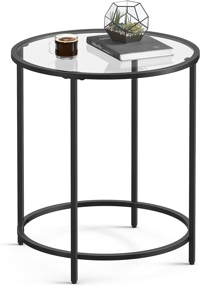 Round Side Tables, Set of 2, Glass End Tables with Metal Frame, Gold Coffee Tables