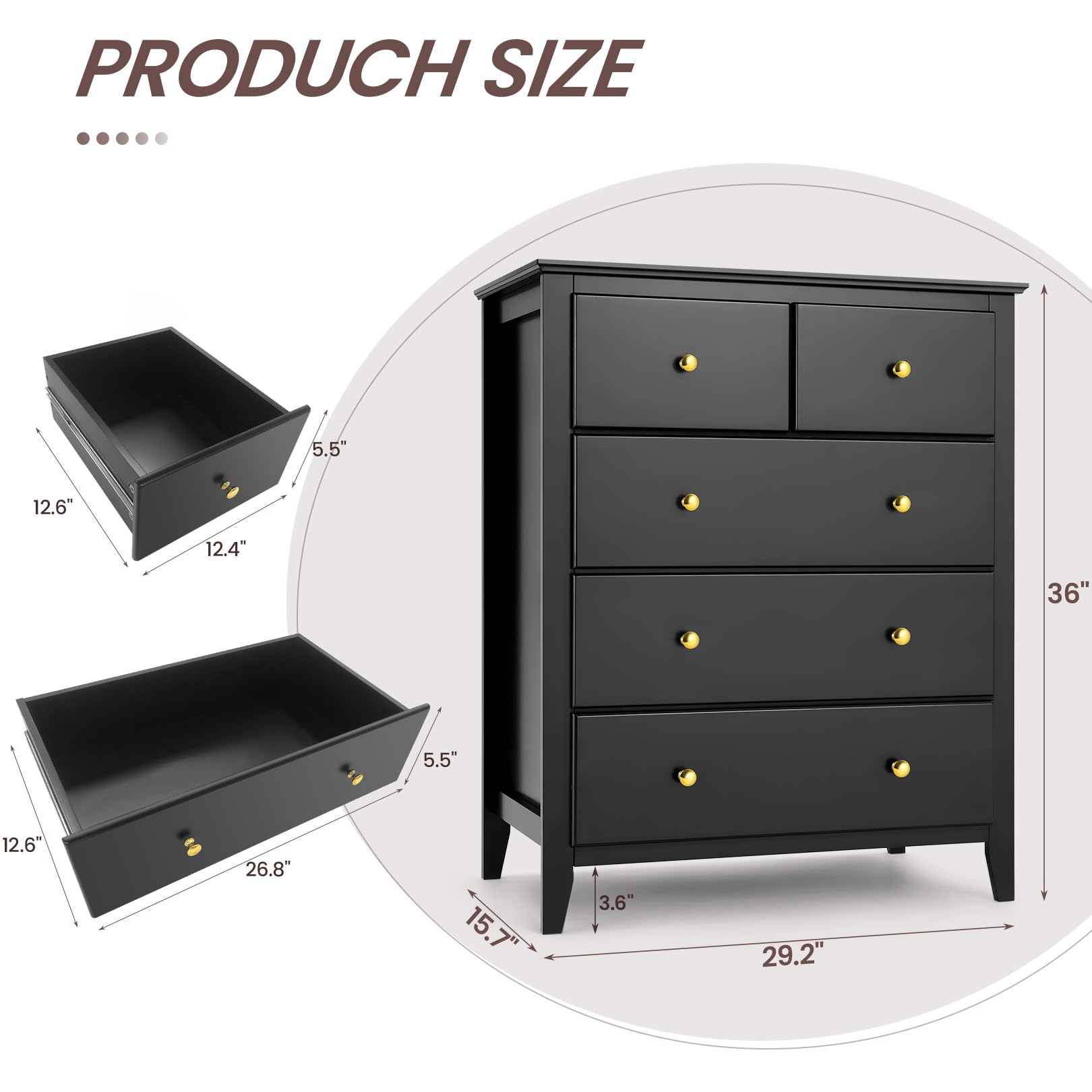 5 Drawer Chest, Tall Chest of Drawers Closet Organizers and Storage Clothes