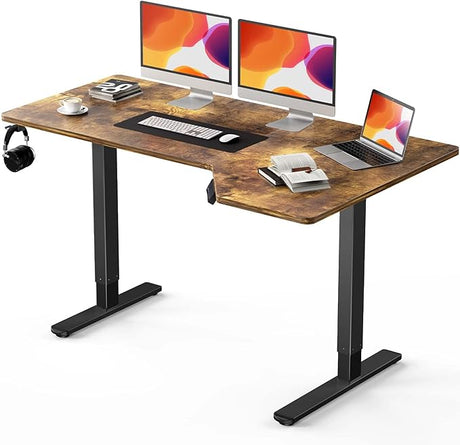 Electric Standing Desk, Height Adjustable Sit Stand up Desk, L-Shaped Memory Home Office Desk with Hook, 55 x 34 inch