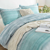 Comforter Set King Size, 3pc Teal Grey and Blue Gradient Striped Pattern