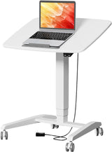 JYLH JOYSEEKER Electric Mobile Standing Desk, 28.3" to 51.2" Height Adjustment Rolling Sit Stand Desk with 90° Tiltable Desktop and 4 Lockable Wheels, Portable Laptop Desk for The Extra Tall/Kid