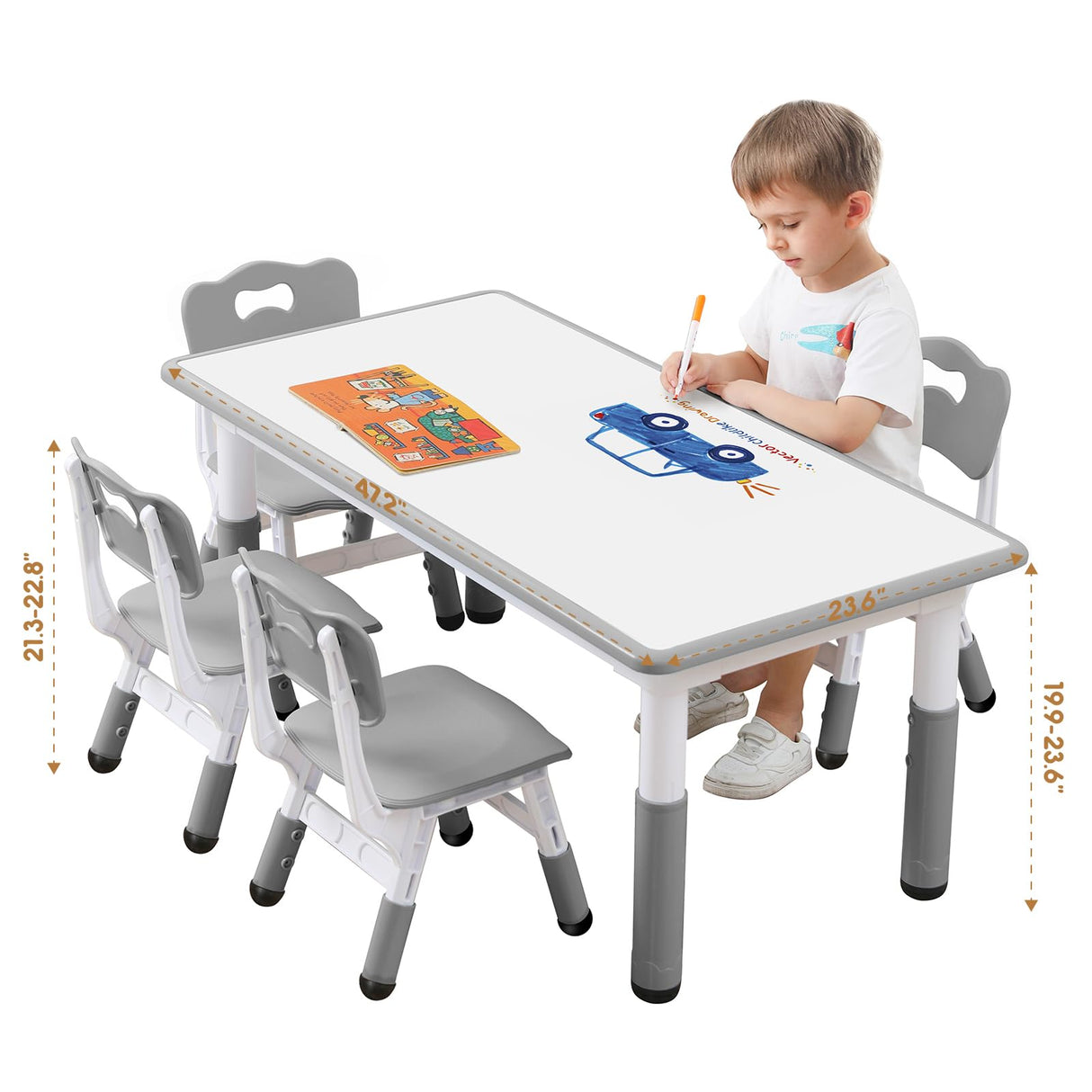 Kids Table and Chair, Toddler Table and Chair Set, Adjustable Kids Table