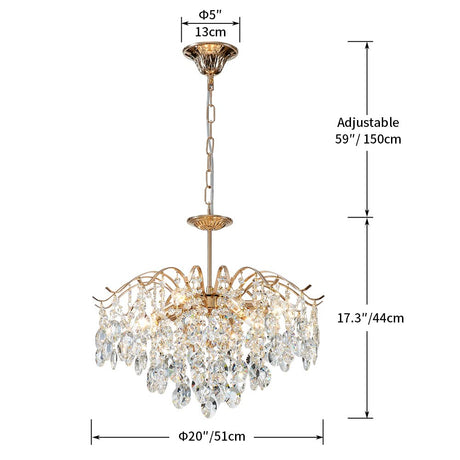 Saint Mossi 5-Light Gold Crystal Chandeliers, Middle Century Dining Room Light Fixture, Modern Pendant Light for Living Room, D20 x H17, Adjustable Chains 59", Chopper Finish Metal Frame