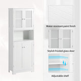 Tall Bathroom Storage Cabinet with with Glass Doors & Adjustable Shelves, Linen