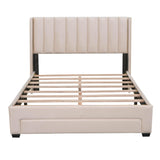 Velvet Platform Bed with Big Drawer Beige - Full