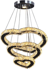 Modern Crystal 3 Heart Rings LED Chandelier Light Fixture Pendant