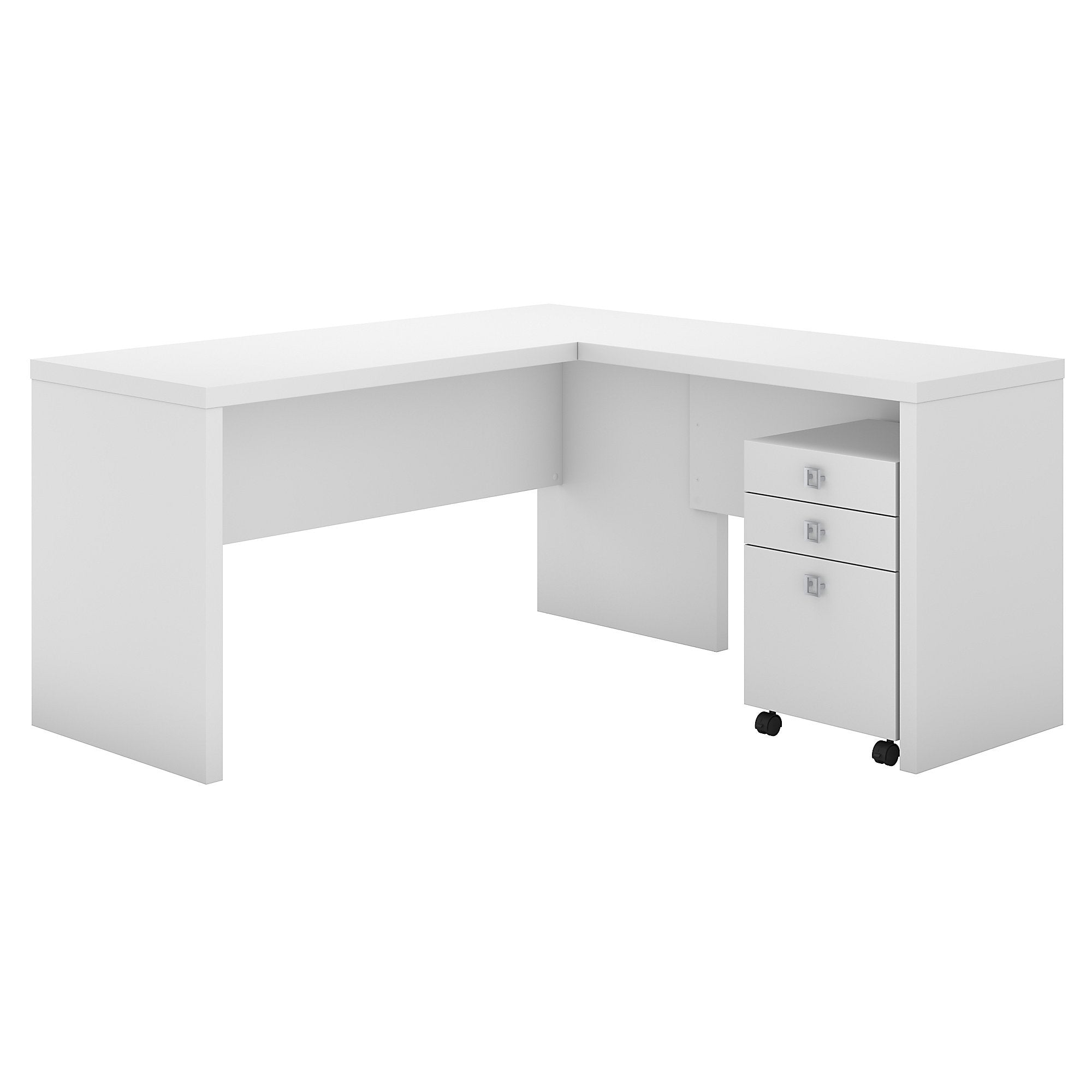 Business Furniture Echo L Shaped Desk with Mobile File Cabinet in Pure White