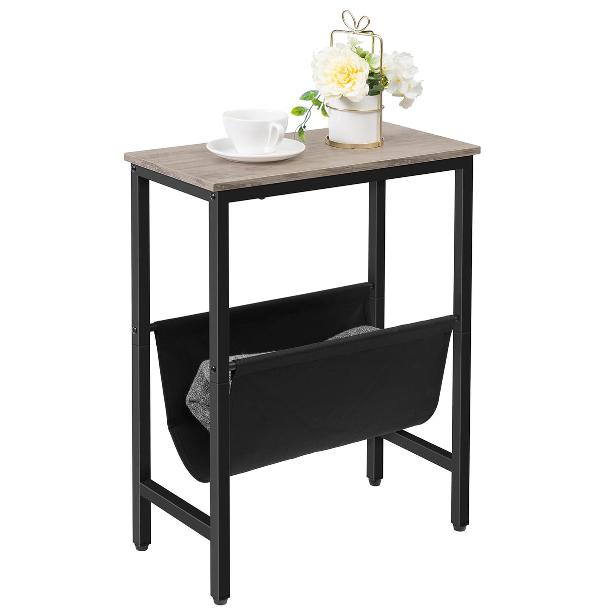 Narrow End Table, Side Table for Small Spaces, Slim Nightstand with Magazine Holder