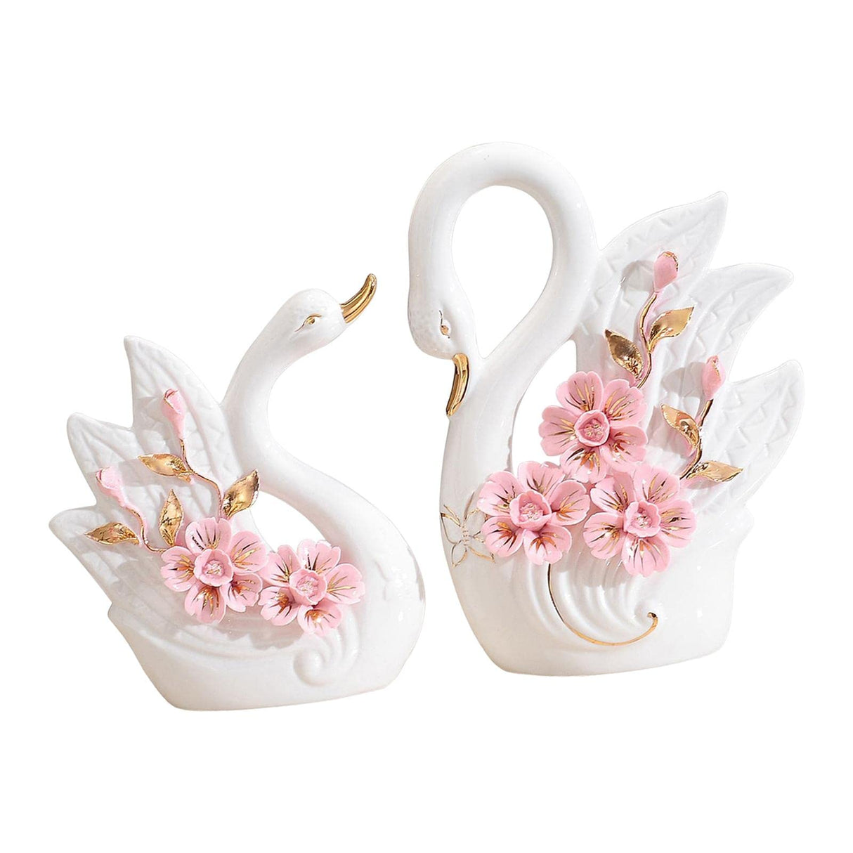 2 Pieces White Swan Figurines, Ceramic Swan Statue Sculpture,