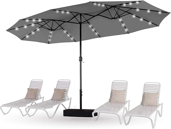 15ft Patio Umbrella with 36 LED Solar Lights, Double Sided Outdoor Umbrella for Patio,