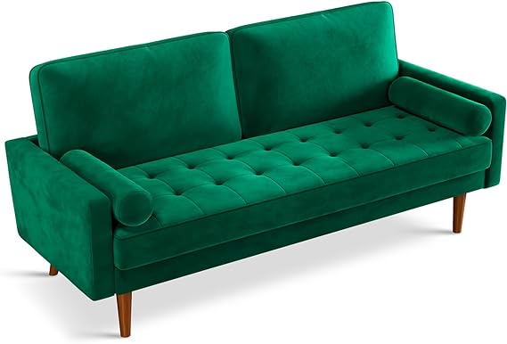 58 inch Loveseat Sofa Couch, Green Velvet Couch for Living Room